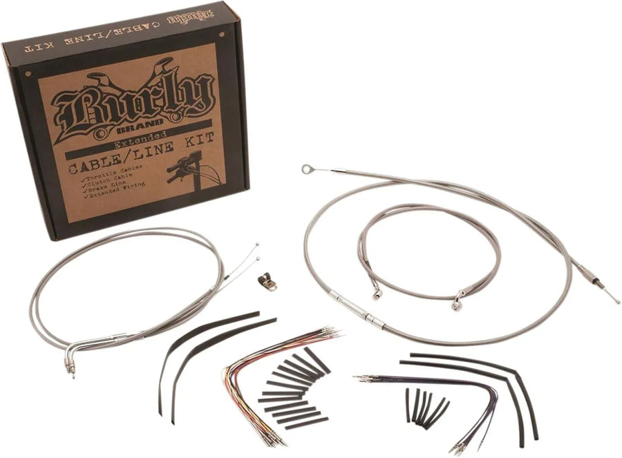 harley davidson fxsb [BURLY BRAND] – Komplettes Edelstahl Geflecht-Lenkerzug/Bremsleitungs-Kit
