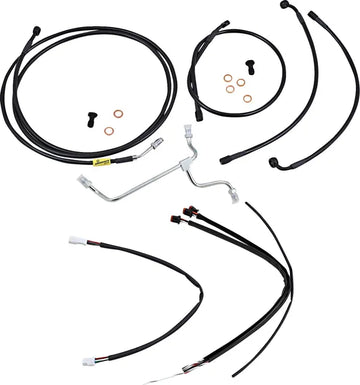 Harley Davidson Flhx [BURLY BRAND] – Komplettes schwarzes Vinyl-Lenkerzug/-Leitungsset für Ape Hanger