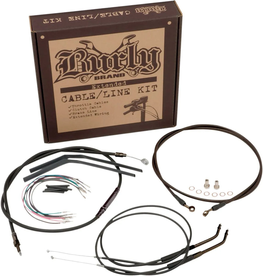 harley davidson fxdwg [BURLY BRAND] – Komplettes schwarzes Vinyl-Lenkerzug-/Leitungskit für Ape Hangers