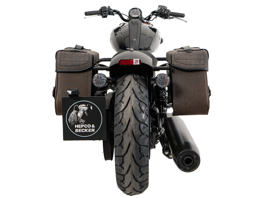 Indian 101 Scout [2025-2026] - Set: Ledertaschenhalter Cutout schwarz inkl. Rugged Ledertaschen braun