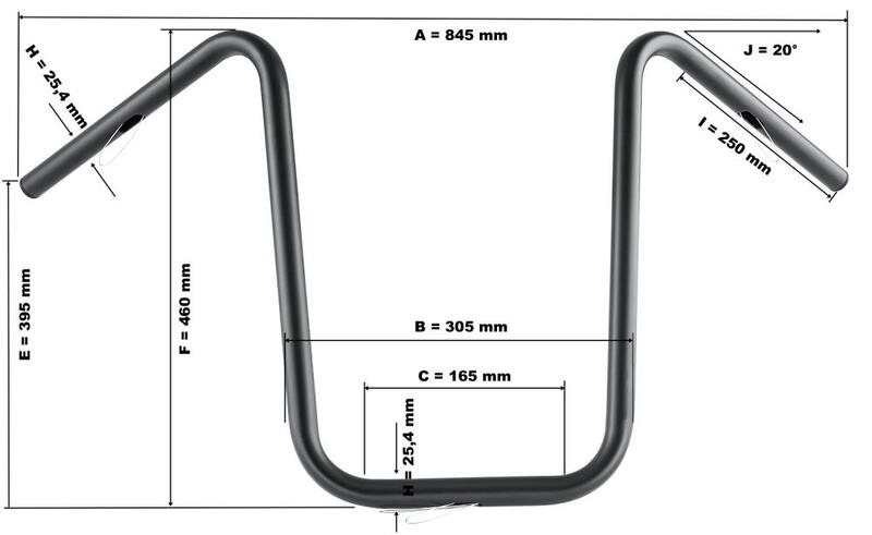 Harley Davidson Sportster Hinweis [HIGHWAY HAWK] - Bad Hawk 1 Zoll Lenker mit 3 Bohrungen, 845mm breit 370mm hoch, chrom