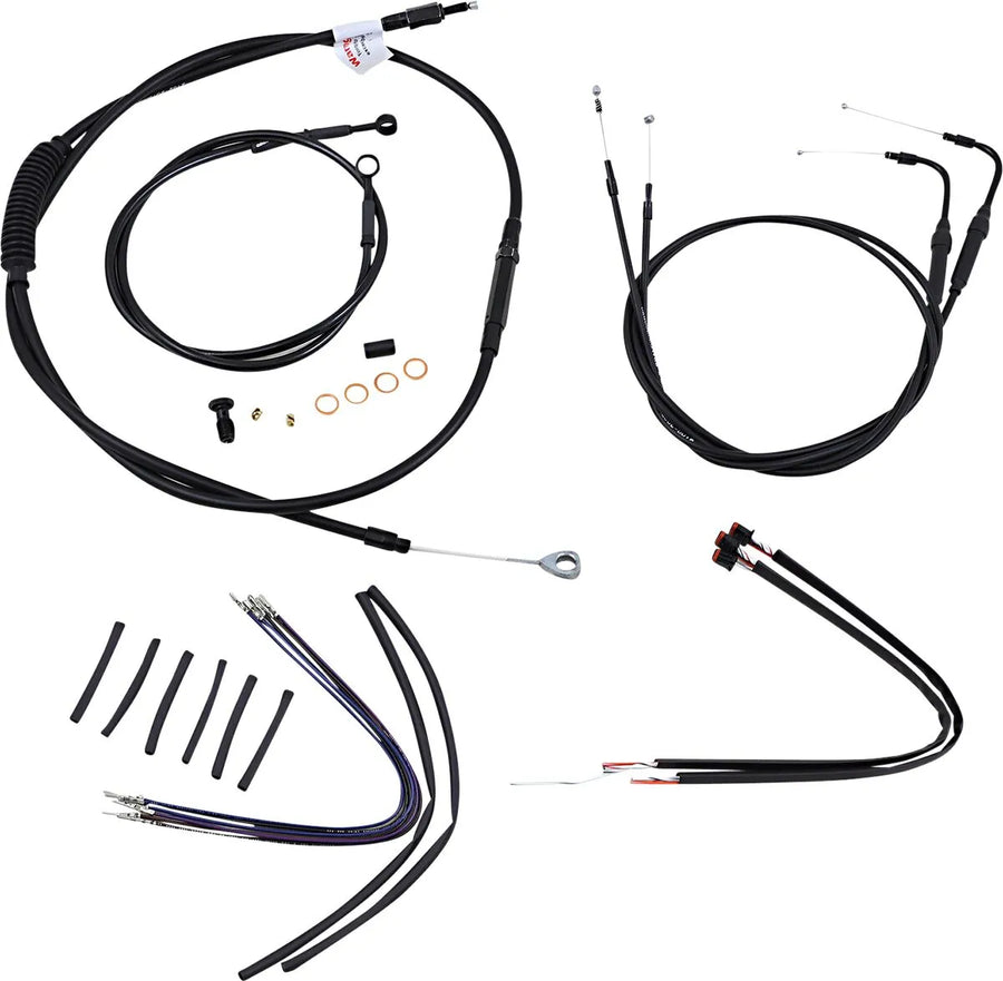 harley davidson fxsb [BURLY BRAND] – Komplettes schwarzes Vinyl-Lenkerzug-/Leitungskit für Ape Hangers