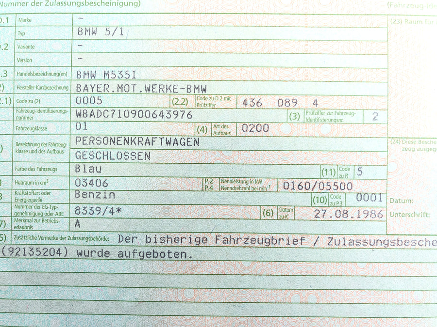 BMW M 535i E28 [1986] - Radhaus med chassiantal och papper kropp