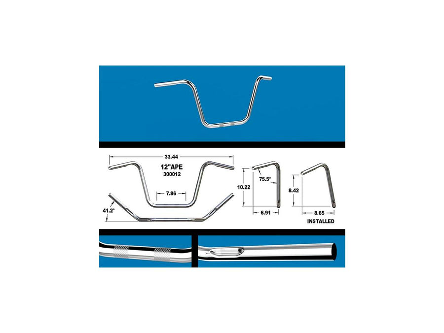 Harley Davidson Sportster [1982-2020] – 12 Ape Hanger Lenker mit Dellen, verchromt