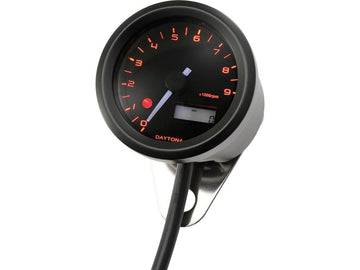 Harley Davidson - Velona Tachometer 48 mm, Svartmätare i rostfritt stål - 0