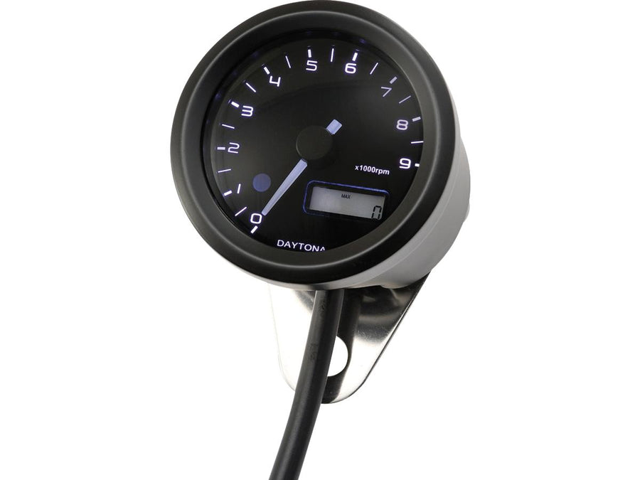 Harley Davidson - Velona Tachometer 48 mm, Svartmätare i rostfritt stål