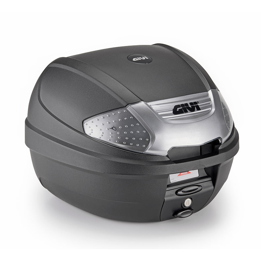 E300 - Monolock Topcase, 30 L., schwarz – Reflektor mit Silberlackierung , m. Platte