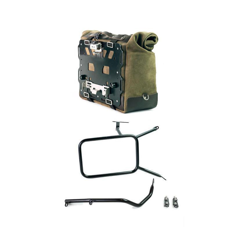 BMW R nineT 1200 Urban G/S (hoher Auspuff) [2017-2023] - Kultige Seitentasche aus Spaltleder 40L - 50L + Aluminiumplatte + NineT rechter Rahmen für Atlas Aluminiumtasche