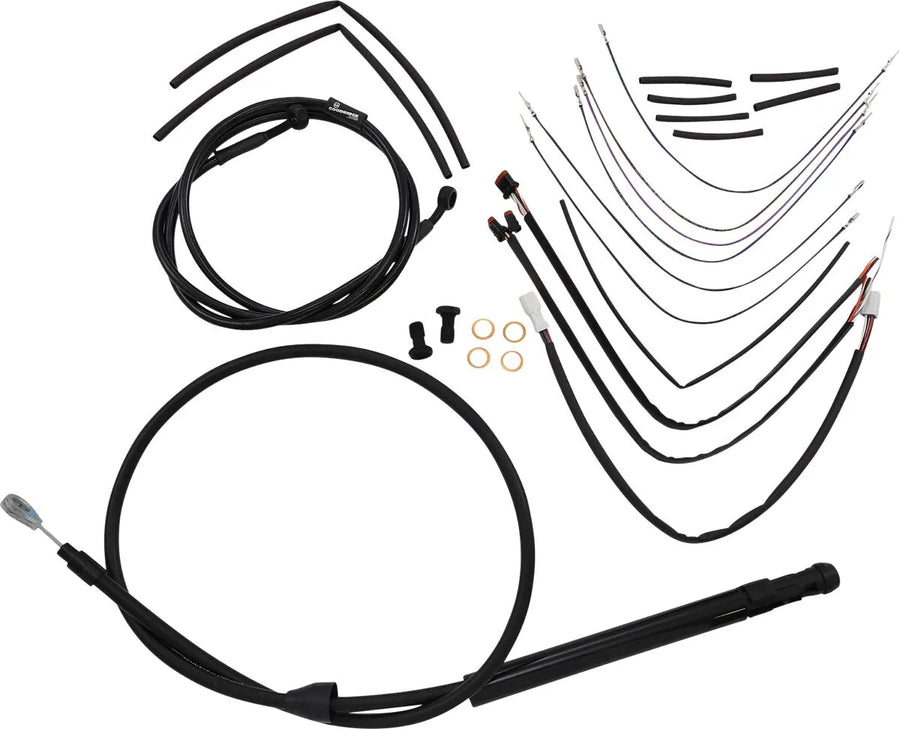 harley davidson fx [BURLY BRAND] – Komplettes Schwarzes Vinyl-Lenkerzug-/Leitungskit für Ape Hanger