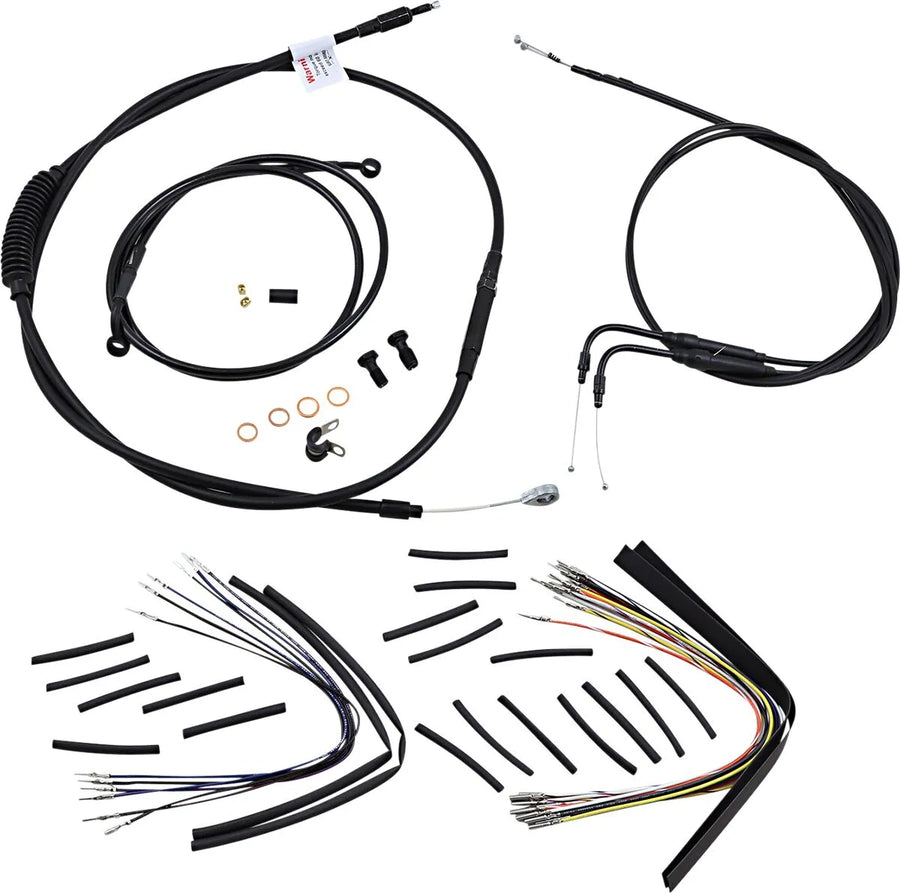 harley davidson fxst [BURLY BRAND] – Komplettes schwarzes Vinyl-Lenkerzug-/Leitungskit für Ape Hangers