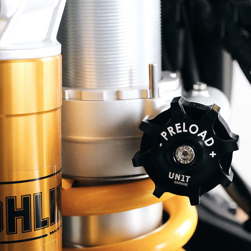 BMW F 450 GS [2026-] - Knopf zur Einstellung der Vorspannung des Öhlins-Stoßdämpfers
