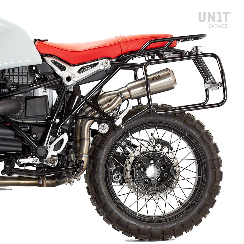 BMW R nineT 1200 Urban G/S (högt avgassystem) [2017-2023] - Par Cult sidoväskor i splitläder 40L - 50L + aluminiumplåt + Atlas NineT aluminiumpåsram